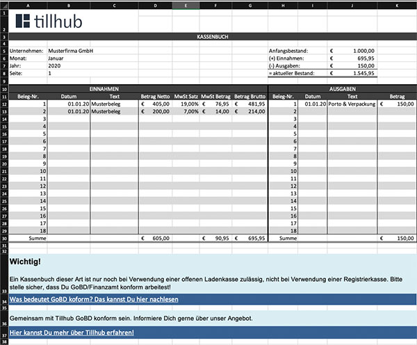 Kassenbuch Vorlage Excel - Gratis Sofort-Download